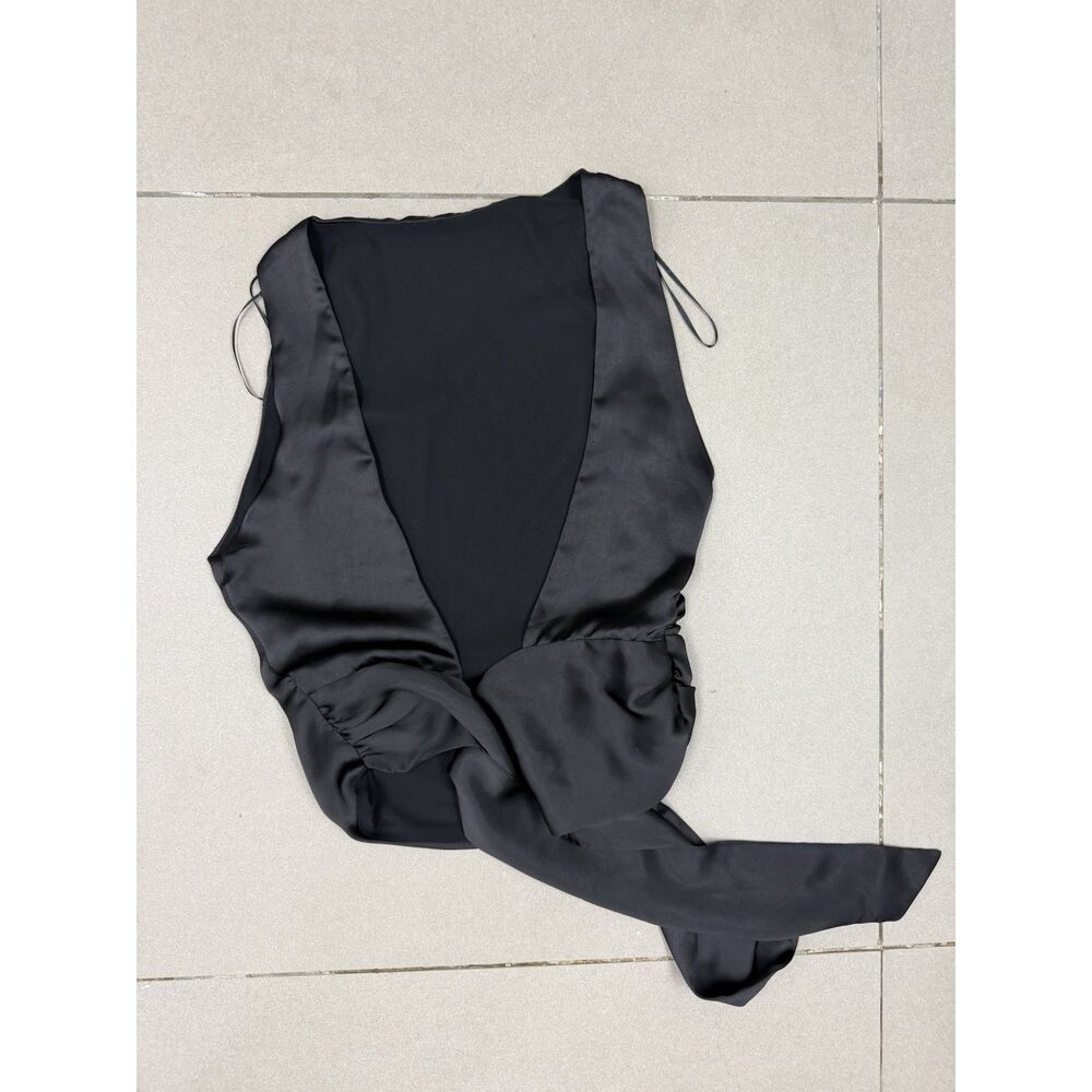 Zara Black Satin Open Back Tie Top Size L Draped Going Out